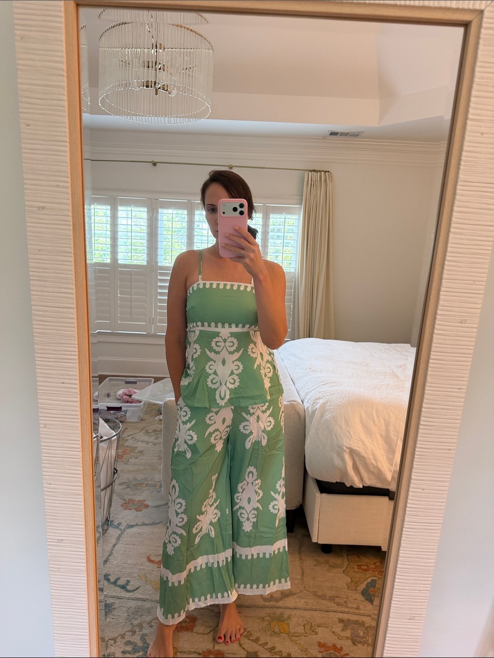 Women’s Green Printed Wide-Leg Jumpsuit